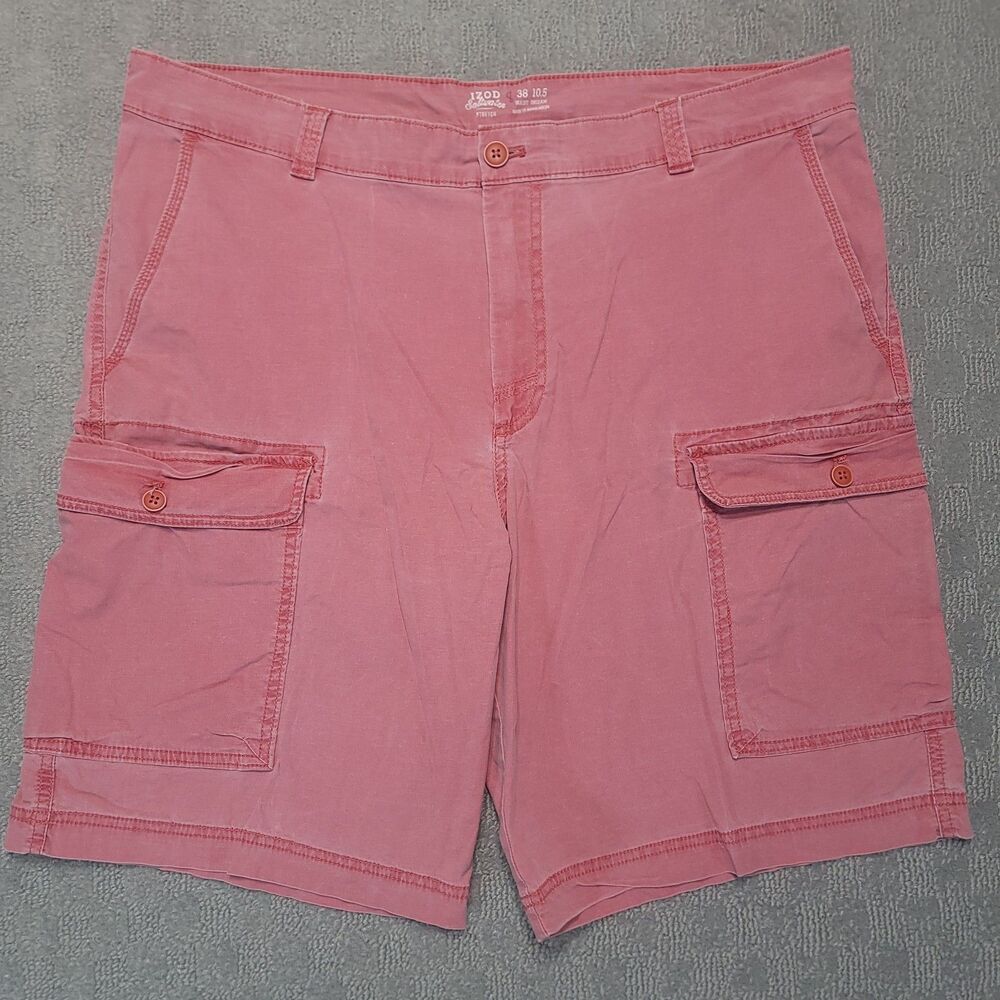 IZOD Saltwater Stretch Mens 38 Cargo Shorts Chino Red 10.5” Inseam - Picture 2 of 14